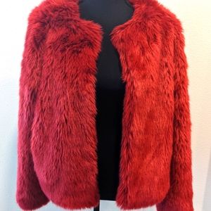 Lovers + Friends Red Faux Fur Coat